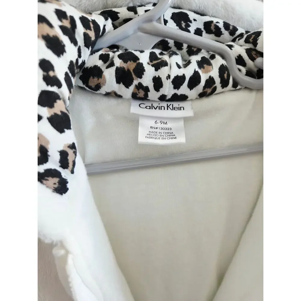 Calvin Klein Baby Winter Bunting Bodysuit Onesie 6-9 Months White Leopard Print